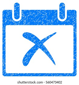 Reject Calendar Day grainy textured icon for overlay watermark stamps. Flat symbol with scratched texture. Dotted vector blue ink rubber seal stamp with grunge design on a white background.