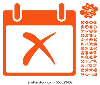 Reject Calendar Day pictograph with bonus options pictograph collection. Vector illustration style is flat iconic symbols, orange, white background.