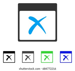 Reject Calendar Page flat vector illustration. Colored reject calendar page gray, black, blue, green pictogram versions. Flat icon style for graphic design.