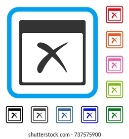 Reject Calendar Page icon. Flat gray iconic symbol inside a light blue rounded rectangle. Black, gray, green, blue, red, orange color versions of Reject Calendar Page vector.