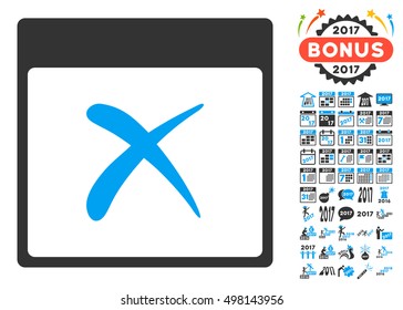 Reject Calendar Page pictograph with bonus calendar and time management pictogram set. Vector illustration style is flat iconic symbols, blue and gray colors, white background.
