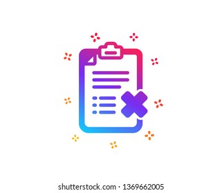 Reject checklist icon. Decline document sign. Delete file. Dynamic shapes. Gradient design reject checklist icon. Classic style. Vector