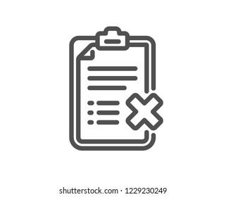 Reject checklist line icon. Decline document sign. Delete file. Quality design flat app element. Editable stroke Reject checklist icon. Vector