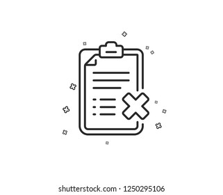 Reject checklist line icon. Decline document sign. Delete file. Geometric shapes. Random cross elements. Linear Reject checklist icon design. Vector