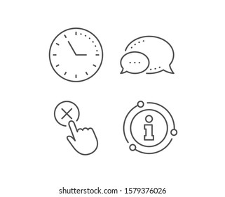 Reject click line icon. Chat bubble, info sign elements. Decline or remove button sign. Linear reject click outline icon. Information bubble. Vector