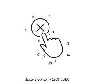 Reject click line icon. Decline or remove button sign. Geometric shapes. Random cross elements. Linear Reject click icon design. Vector