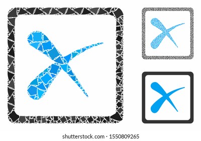 Reject composition of uneven pieces in different sizes and shades, based on reject icon. Vector inequal pieces are united into collage. Reject icons collage with dotted pattern.