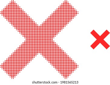 Reject cross halftone dotted icon illustration. Halftone array contains round pixels. Vector illustration of reject cross icon on a white background. Flat abstraction for reject cross pictogram.