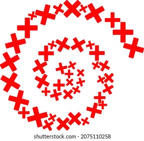 Reject cross icon spiral curl mosaic. Reject cross symbols are scattered into cycle mosaic structure. Abstract cycle is done from randomly allocated reject cross symbols.