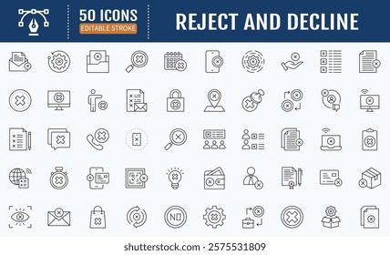 Reject and Decline line editable icon set. Containing reject, refuse, cancellation, decline icon. Vector Illustration