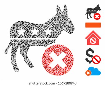 Reject Democrat Donkey Icon Composition Of Inequal Elements In Different Sizes And Color Tints, Based On Reject Democrat Donkey Icon. Vector Rough Elements Are Composed Into Collage.