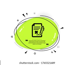 Icono de rechazo de archivo. Burbuja del discurso de citas. Rechazar el signo del documento. Borrar archivo. Marcas de citado. Icono de archivo de rechazo clásico. Vector