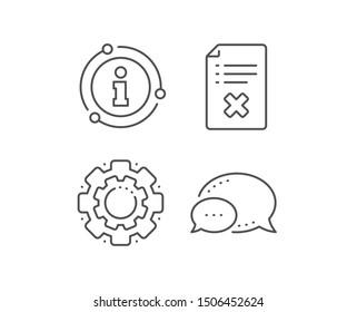 Reject file line icon. Chat bubble, info sign elements. Decline document sign. Delete file. Linear reject file outline icon. Information bubble. Vector