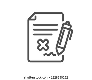 Reject file line icon. Decline document sign. Delete file. Quality design flat app element. Editable stroke Reject file icon. Vector