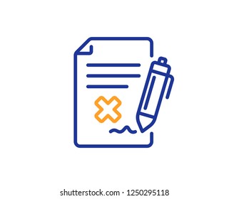 Reject file line icon. Decline document sign. Delete file. Colorful outline concept. Blue and orange thin line color Reject file icon. Vector