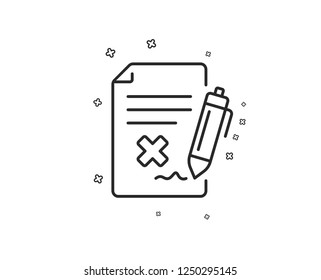 Reject file line icon. Decline document sign. Delete file. Geometric shapes. Random cross elements. Linear Reject file icon design. Vector