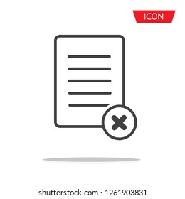 Reject file line icon. Decline document sign. Delete file icon vector isolated on white background.