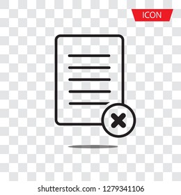 Reject file line icon. Decline document sign. Delete file icon vector isolated on white background. 