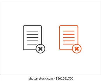 Reject file line icon. Decline document sign. Delete file icon vector isolated on white background.