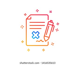 Reject file line icon. Decline document sign. Delete file. Gradient design elements. Linear reject file icon. Random shapes. Vector