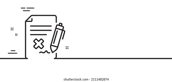 Icono de la línea de archivo de rechazo. Rechazar el signo del documento. Borrar archivo. Fondo mínimo de la ilustración de línea. Rechazar el cartel de patrón de icono de línea de archivo. Concepto de plantilla web blanca. Vector