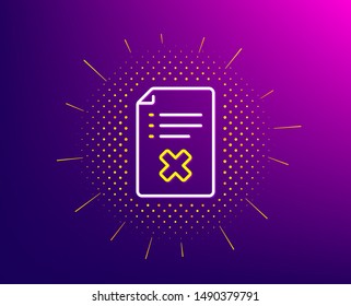 Reject file line icon. Halftone pattern. Decline document sign. Delete file. Gradient background. Reject file line icon. Yellow halftone pattern. Vector