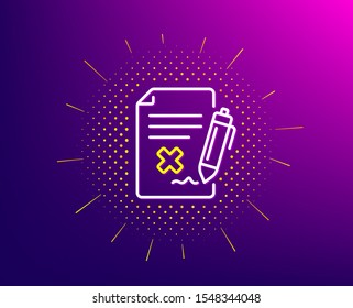 Reject file line icon. Halftone pattern. Decline document sign. Delete file. Gradient background. Reject file line icon. Yellow halftone pattern. Vector