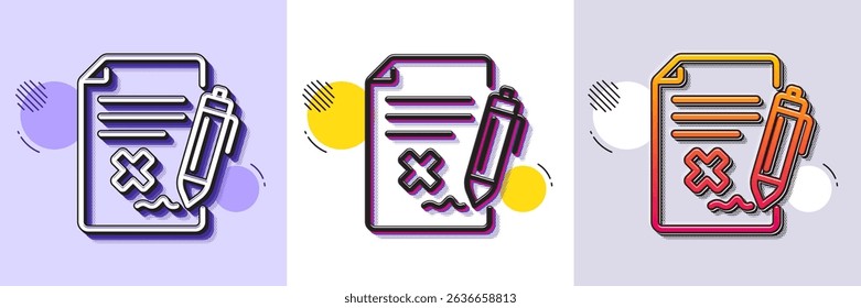 Reject file line icon. Halftone dotted pattern. Gradient icon with grain shadow. Decline document sign. Delete file. Line reject file icon. Various designs. Vector
