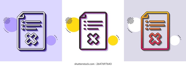 Reject file line icon. Halftone dotted pattern. Gradient icon with grain shadow. Decline document sign. Delete file. Line reject file icon. Various designs. Vector