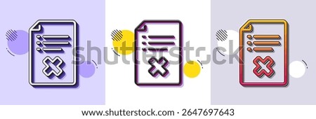 Reject file line icon. Halftone dotted pattern. Gradient icon with grain shadow. Decline document sign. Delete file. Line reject file icon. Various designs. Vector