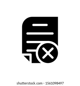 reject form icon in black flat design, refusal document icon, flat illustration of refuse document file vector icon, refuse document sign symbol