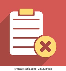 Reject Form long shadow vector icon. Style is a flat light symbol on a red square background.