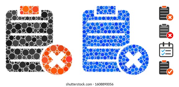 Reject form mosaic of circle elements in various sizes and shades, based on reject form icon. Vector circle elements are organized into blue illustration.