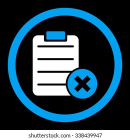 Reject Form vector icon. Style is bicolor flat rounded symbol, blue and white colors, rounded angles, black background.