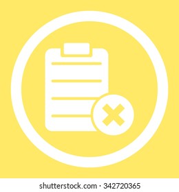 Reject Form vector icon. Style is flat rounded symbol, white color, rounded angles, yellow background.