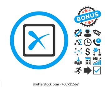 Reject icon with bonus icon set. Vector illustration style is flat iconic bicolor symbols, blue and gray colors, white background.