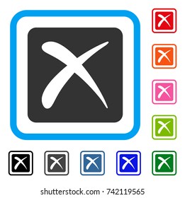 Reject icon. Flat grey iconic symbol in a light blue rounded frame. Black, gray, green, blue, red, orange color versions of Reject vector. Designed for web and app interfaces.