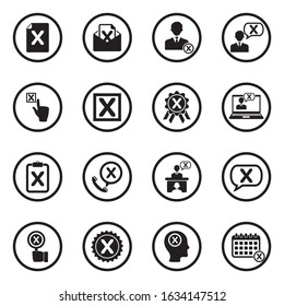 Reject Icons. Black Flat Design In Circle. Vector Illustration.