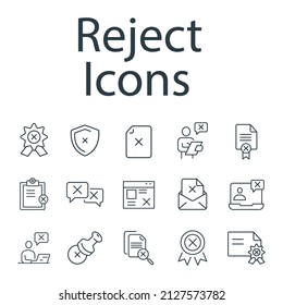 Rechazar iconos configurados. Rechazar elementos vectores de símbolo de paquete para la web infográfica
