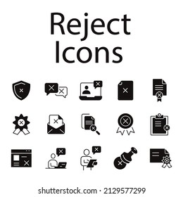 Rechazar iconos configurados. Rechazar elementos vectores de símbolo de paquete para la web infográfica