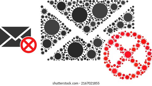 Das Mosaiksymbol von Leter ablehnen. Vektormosaik wird mit randomisierten Infektionsmitteln konstruiert. Covid-2019 Mosaik lehnen Text Symbol ab. Ablehnen Sie das Leitmosaik für pandemische Vorlagen aus.
