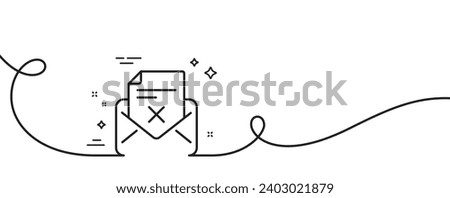 Reject letter line icon. Continuous one line with curl. Delete mail sign. Decline message. Reject letter single outline ribbon. Loop curve pattern. Vector