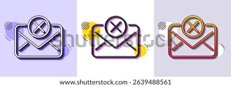Reject mail line icon. Halftone dotted pattern. Gradient icon with grain shadow. Delete message sign. Decline web letter. Line reject mail icon. Various designs. Vector