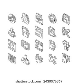 reject man stop stamp cancel isometric icons set. business person, negative hand, deny concept, people decline, document red x reject man stop stamp cancel color line