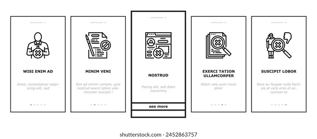 reject man stop stamp cancel onboarding mobile vector. business person, negative hand, deny concept, people decline, document red x reject man stop stamp cancel illustrations