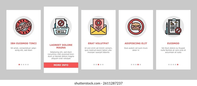 reject man stop stamp cancel onboarding mobile vector. business person, negative hand, deny concept, people decline, document red x reject man stop stamp cancel illustrations