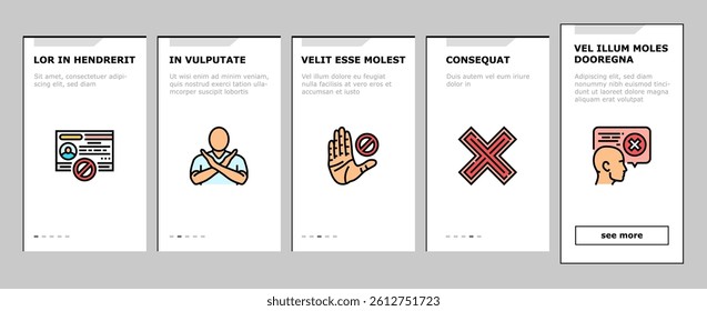 reject man stop stamp cancel onboarding mobile vector. business person, negative hand, deny concept, people decline, document red x reject man stop stamp cancel illustrations