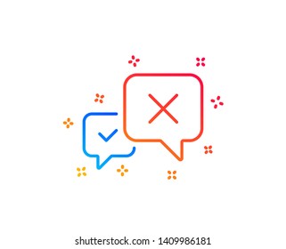 Reject message line icon. Decline or remove chat sign. Gradient design elements. Linear reject icon. Random shapes. Vector