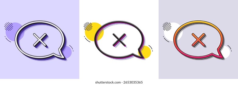 Reject message line icon. Halftone dotted pattern. Gradient icon with grain shadow. Decline or remove chat sign. Line reject icon. Various designs. Vector