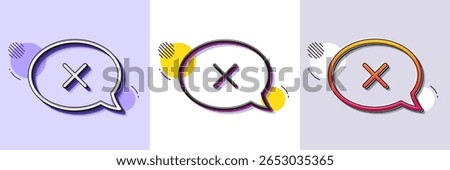 Reject message line icon. Halftone dotted pattern. Gradient icon with grain shadow. Decline or remove chat sign. Line reject icon. Various designs. Vector